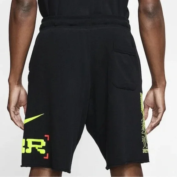 Nike Athletic Catching Air Alumni Fleece Sweat Shorts Men Small Black Neon - Picture 13 of 13